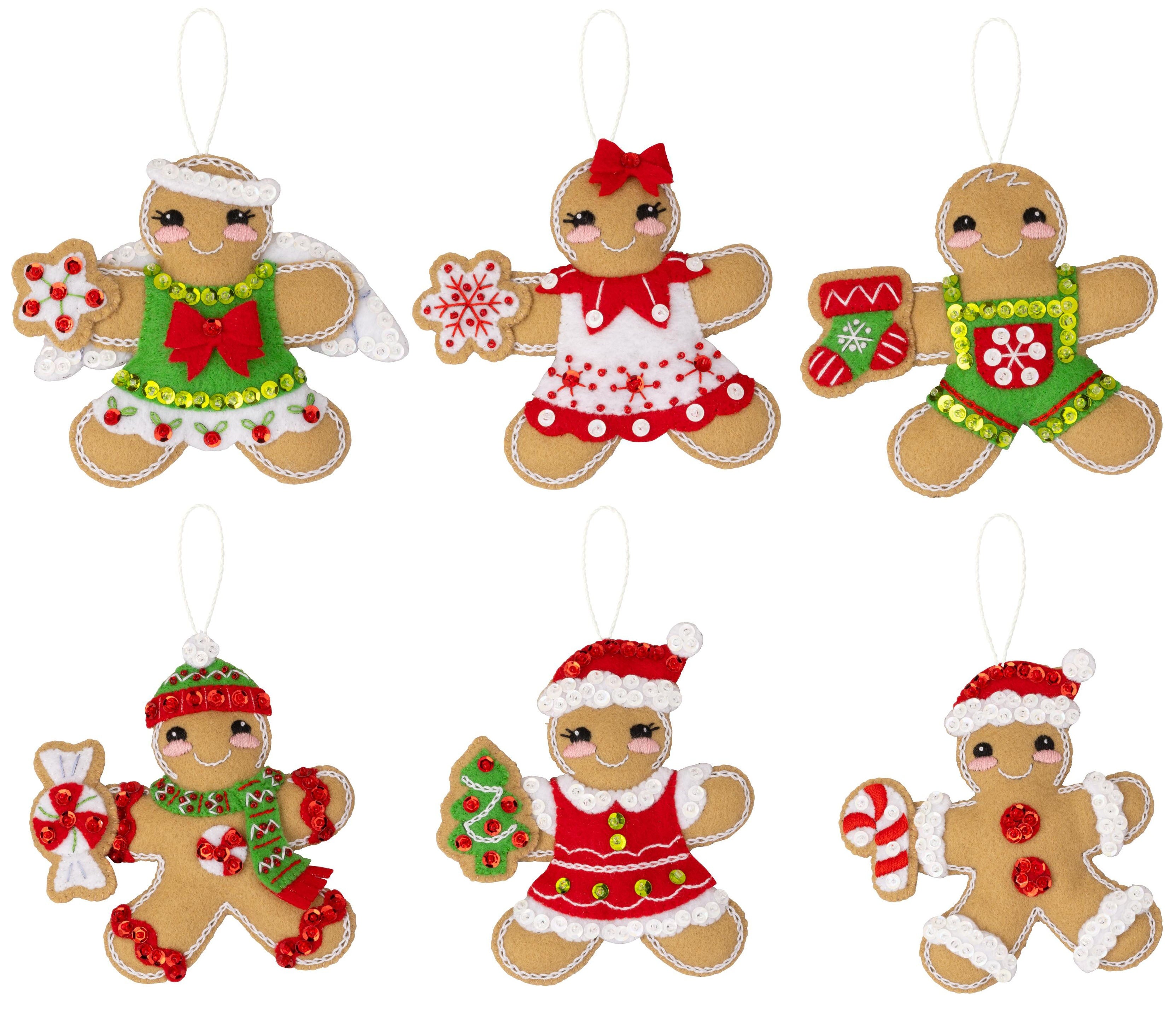 Santa's Sweet Shop ~ Bucilla 6 Piece Felt Ornament Kit #86187, Gingerbread  Man DIY