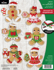 DIY Bucilla Dressed Up Gingerbread Felt Ornament Kit 89644E