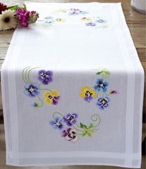 DMG DIY Vervaco Pretty Pansies Spring Stamped Cross Stitch Table Runner Kit