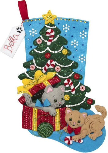 DMG DIY Bucilla Pawfect Gift Cats Kittens Christmas Tree Felt Stocking Kit 86899E