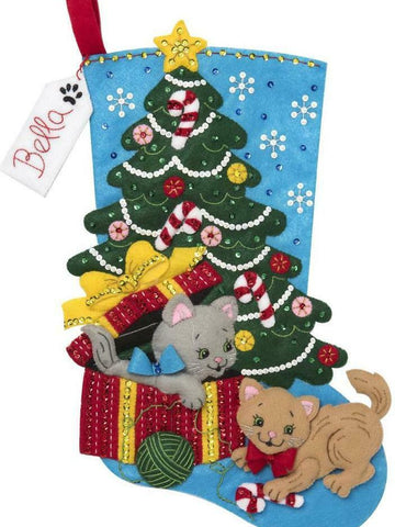 DMG DIY Bucilla Pawfect Gift Cats Kittens Christmas Tree Felt Stocking Kit 86899E