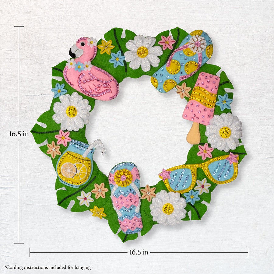 DIY Bucilla Summer Fun Flamingo Beach Felt Wreath Kit 89706E