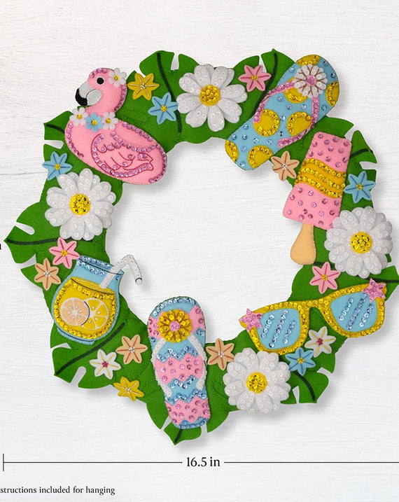 DIY Bucilla Summer Fun Flamingo Beach Felt Wreath Kit 89706E