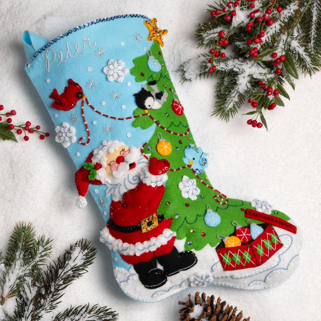 DIY Bucilla Trimming with Tweets Santa Birds Christmas Felt Stocking Kit