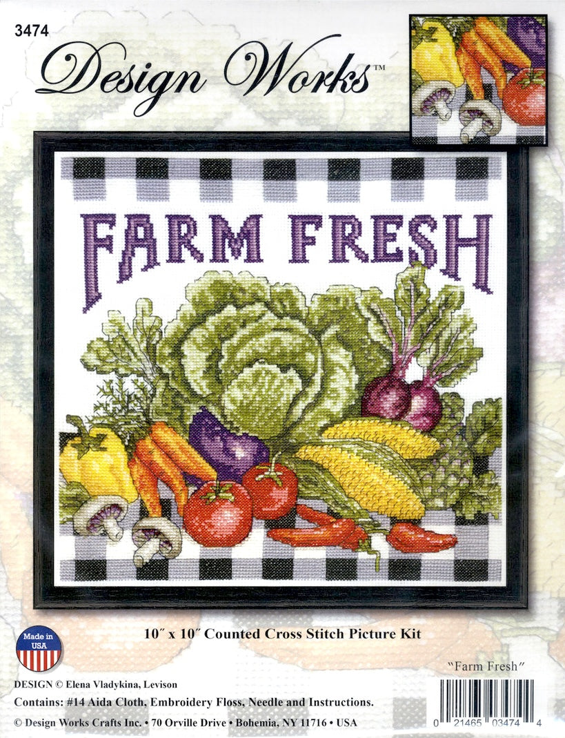 DIY Design Works Farm Fresh Vegetables Counted Cross Stitch Kit 10x10
