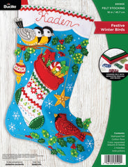 DIY Bucilla Festive Winter Birds Christmas Felt Stocking Kit 89590E