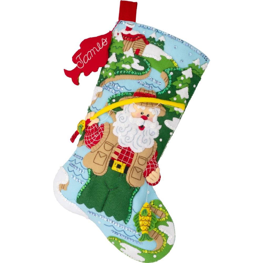 DIY Bucilla Fly Fishing Santa Christmas Felt Stocking Kit 89724