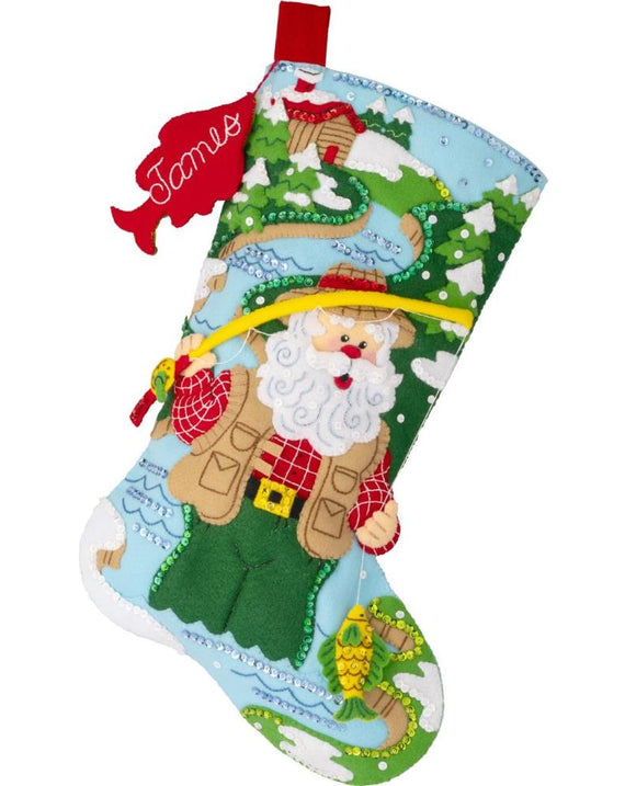 DIY Bucilla Fly Fishing Santa Christmas Felt Stocking Kit 89724