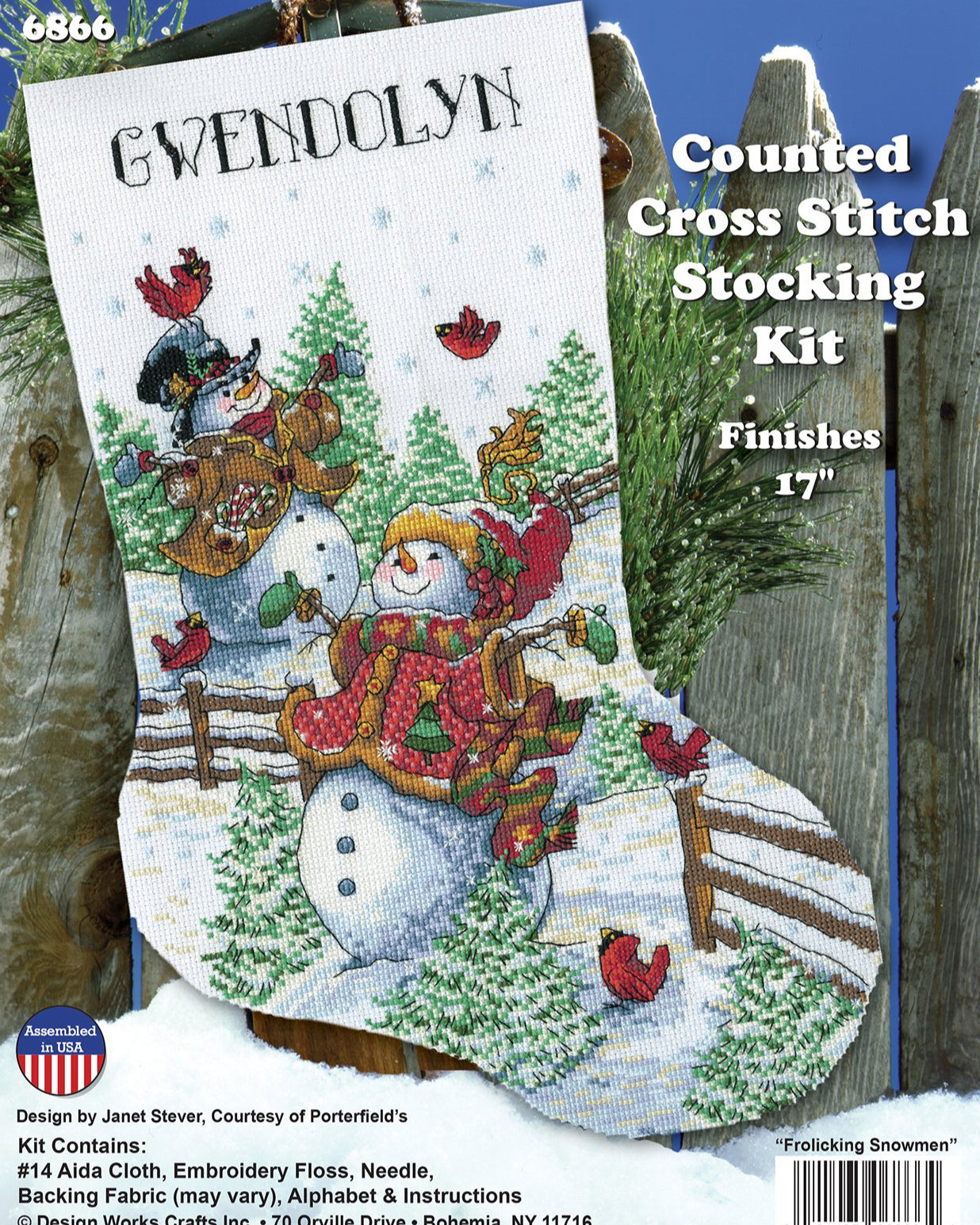 DIY Frolicking Snowman Christmas Counted Cross Stitch Stocking Kit