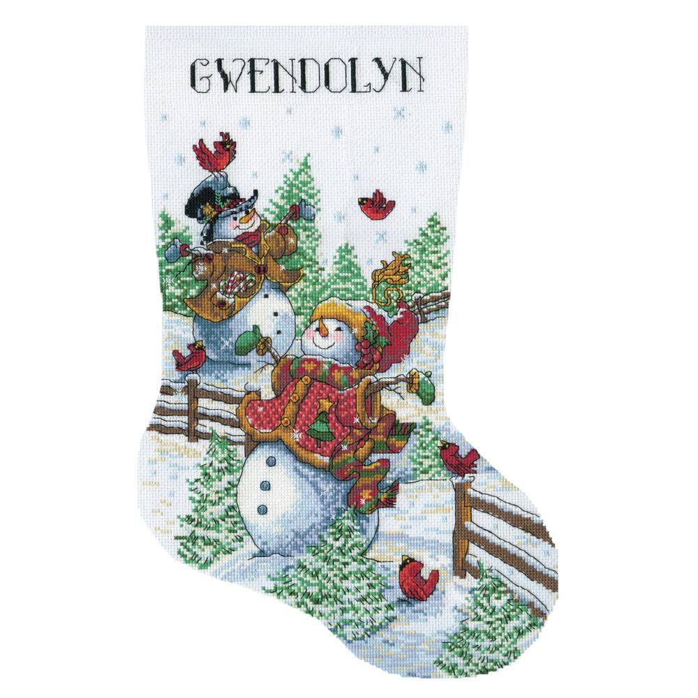 DIY Frolicking Snowman Christmas Counted Cross Stitch Stocking Kit