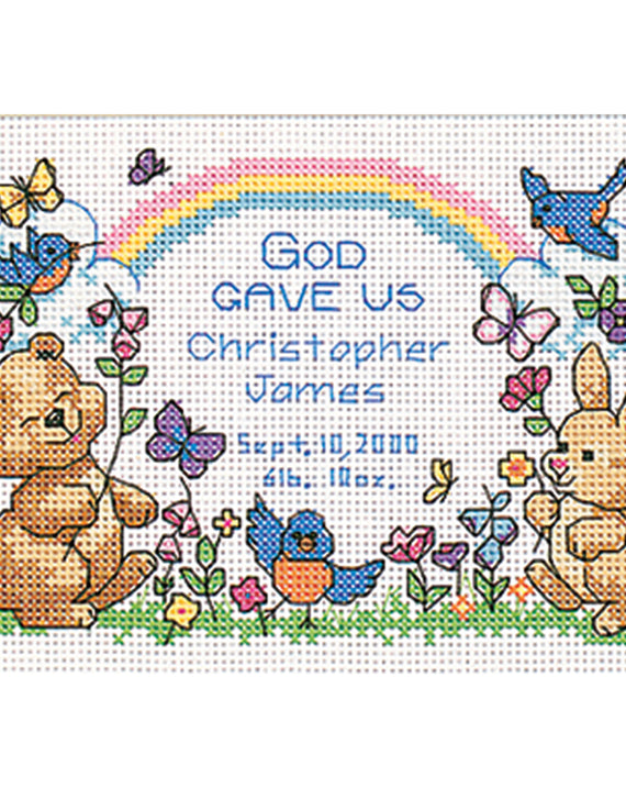 DIY Dimensions Gods Babies Birth Record Baby Counted Cross Stitch Kit