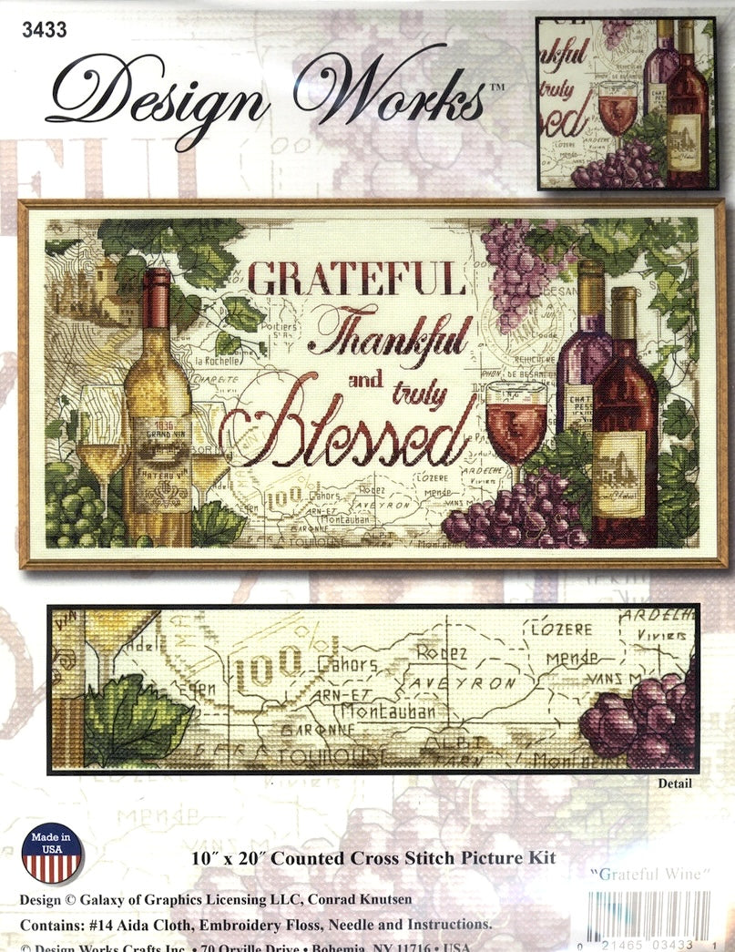 DIY Design Works Grateful Wine Counted Cross Stitch Kit 10x20