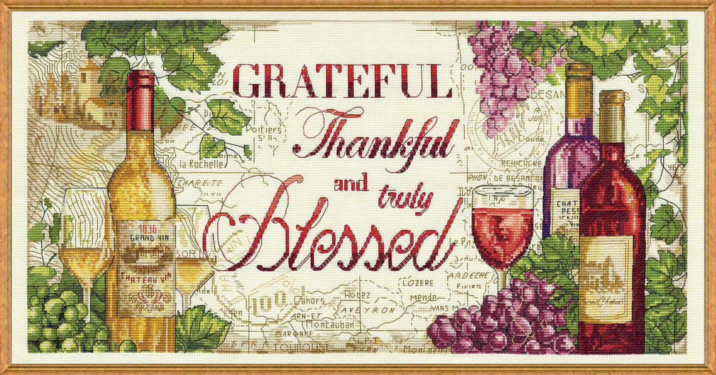 DIY Design Works Grateful Wine Counted Cross Stitch Kit 10x20