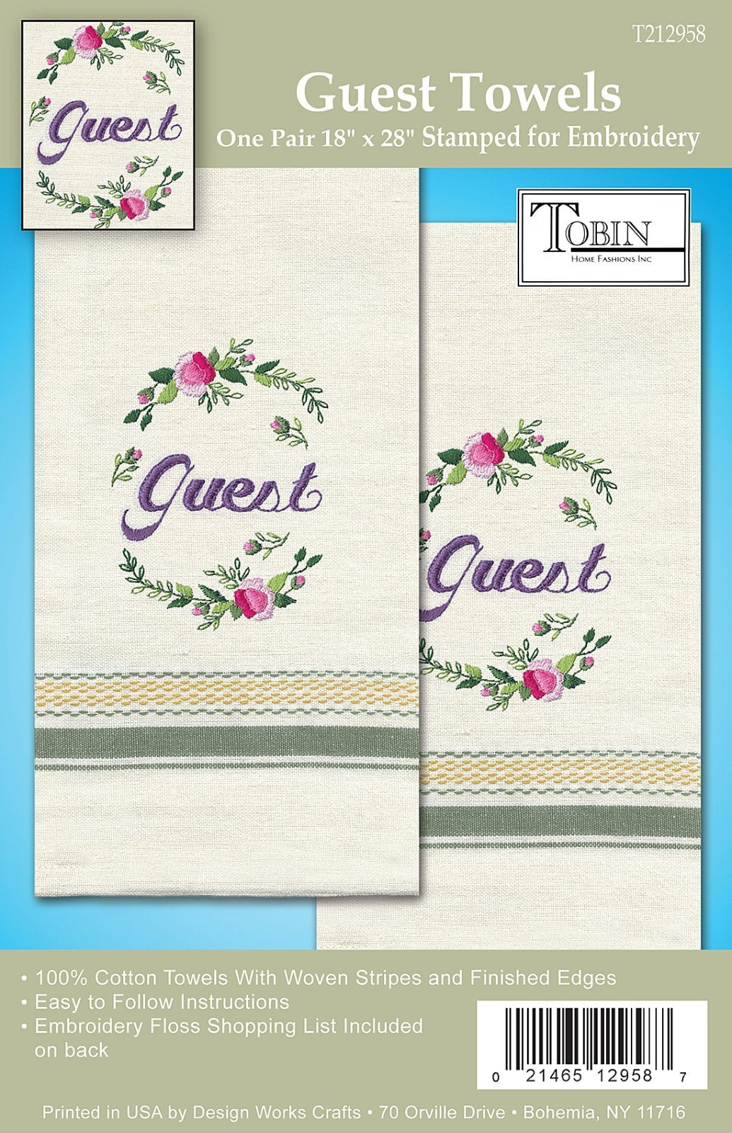 DIY Design Works Guest Flowers Stamped Embroidery Hand Towel Kit