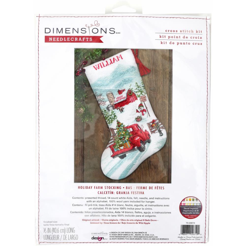 DIY Dimensions Holiday Farm Truck Christmas Counted Cross Stitch Stocking Kit