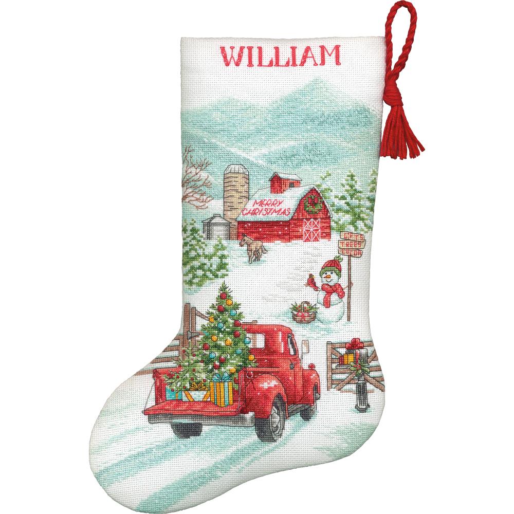 DIY Dimensions Holiday Farm Truck Christmas Counted Cross Stitch Stocking Kit