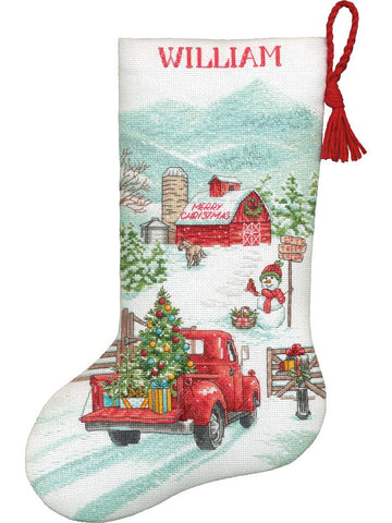 DIY Dimensions Holiday Farm Truck Christmas Counted Cross Stitch Stocking Kit