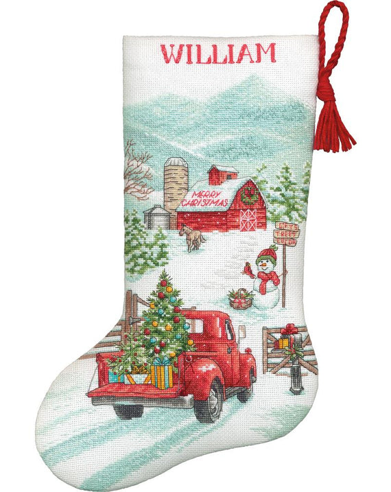 DIY Dimensions Holiday Farm Truck Christmas Counted Cross Stitch Stocking Kit