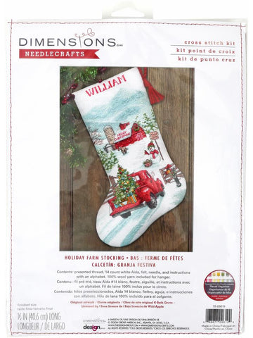 DIY Dimensions Holiday Farm Truck Christmas Counted Cross Stitch Stocking Kit