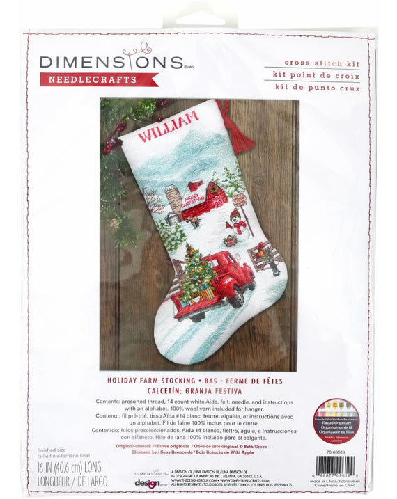 DIY Dimensions Holiday Farm Truck Christmas Counted Cross Stitch Stocking Kit