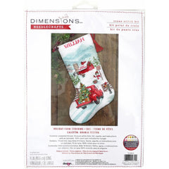 DIY Dimensions Holiday Farm Truck Christmas Counted Cross Stitch Stocking Kit