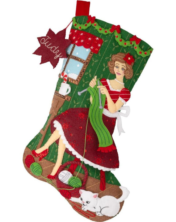 DIY Bucilla Holiday Knitting Christmas Felt Stocking Kit 89725