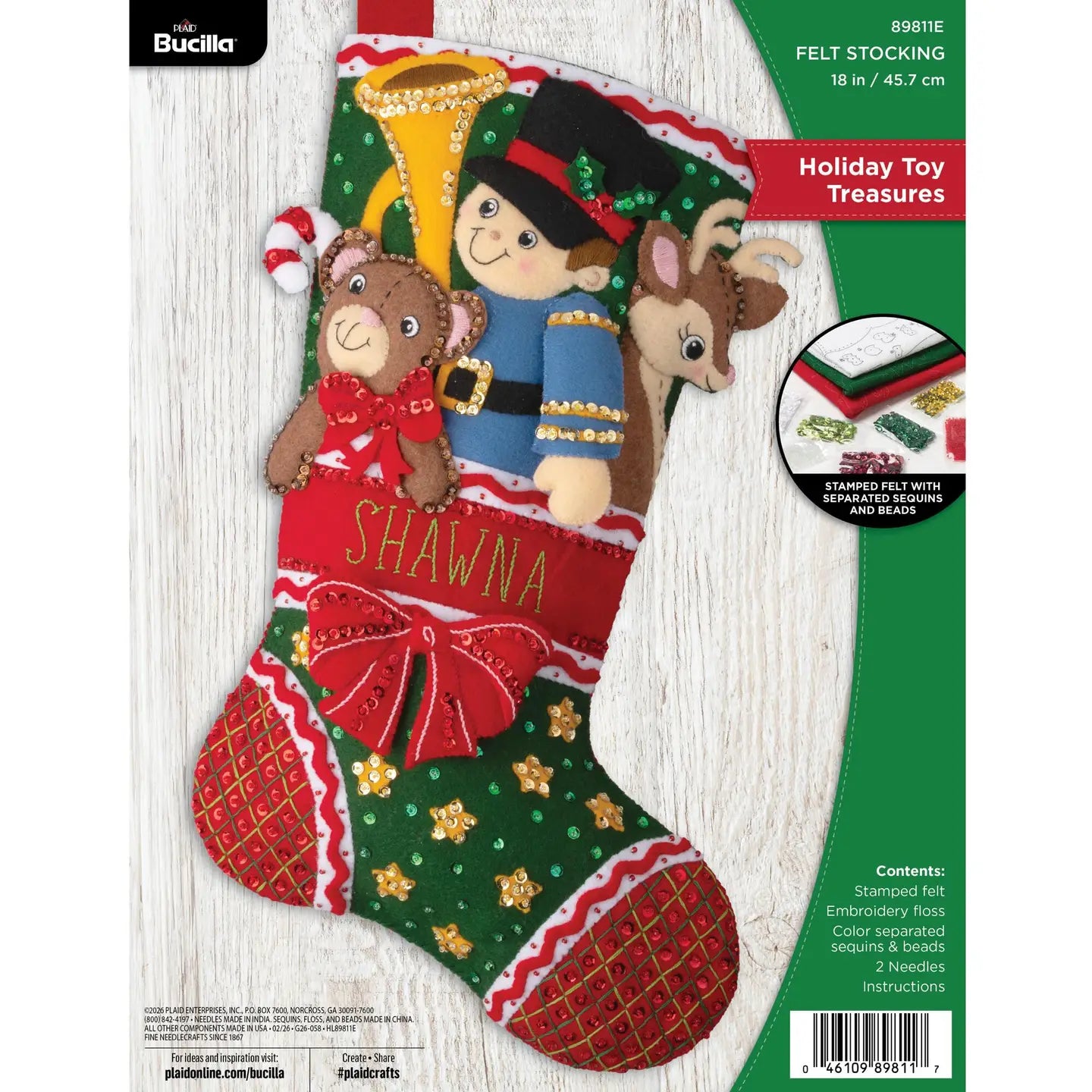 DIY Bucilla Holiday Toy Treasures Soldier Deer Christmas Felt Stocking Kit