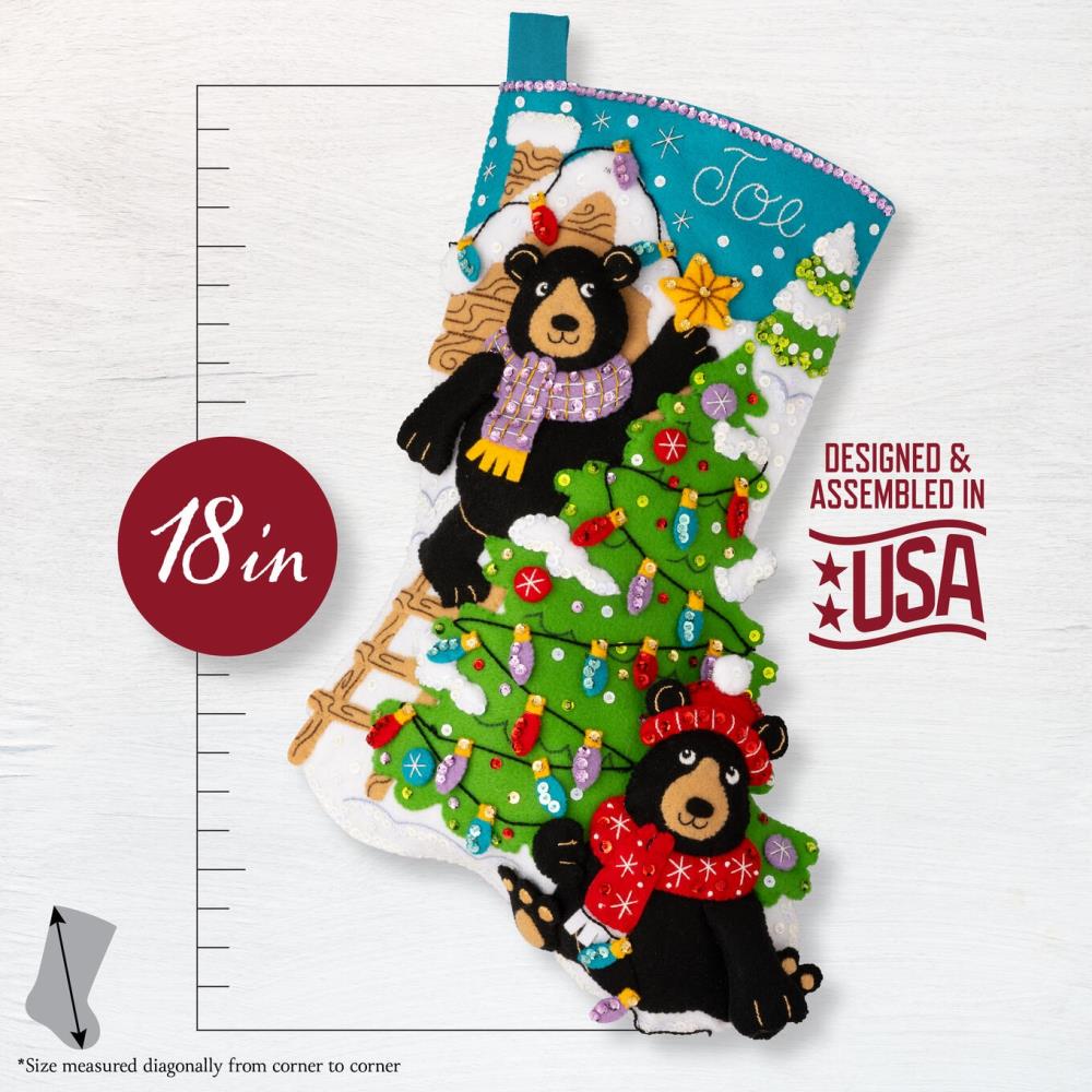 DIY Bucilla Holiday Black Bears Christmas Felt Stocking Kit 89622E