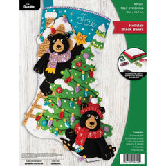 DIY Bucilla Holiday Black Bears Christmas Felt Stocking Kit 89622E