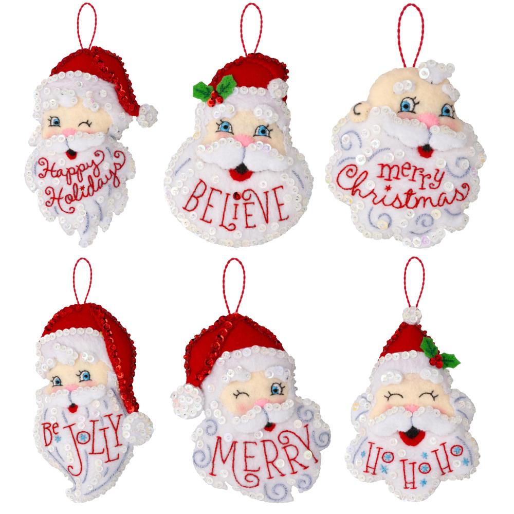 DIY Bucilla Holiday Greetings Santa Christmas Felt Ornament Kit 89663E