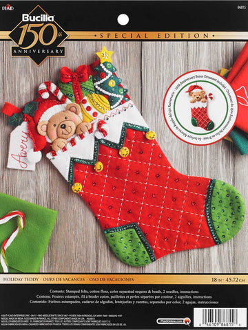 DIY Bucilla Holiday Teddy Christmas Felt Stocking Kit 86815E