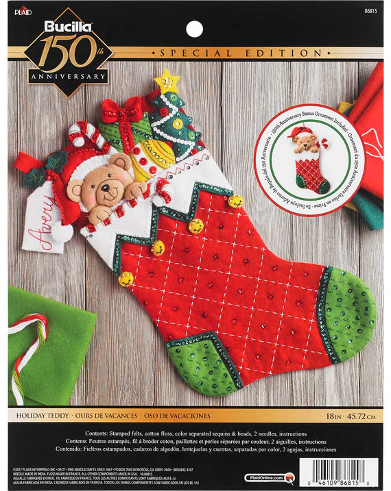 DIY Bucilla Holiday Teddy Christmas Felt Stocking Kit 86815E