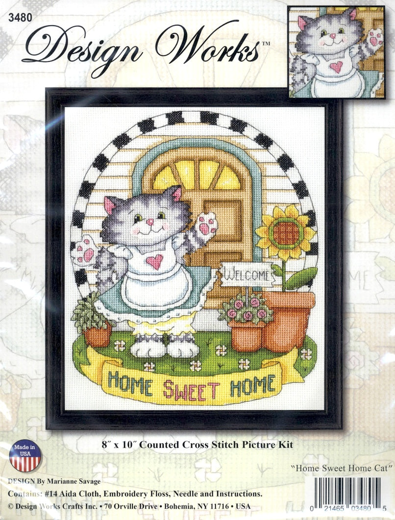 DIY Design Works Home Sweet Home Cat Counted Cross Stitch Kit 8x10