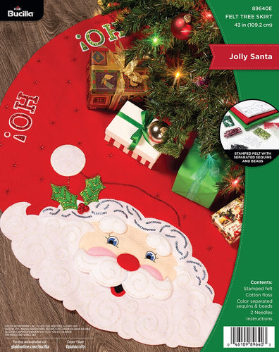 DIY Bucilla Jolly Santa Face Christmas Holiday Felt Tree Skirt Kit 89640E