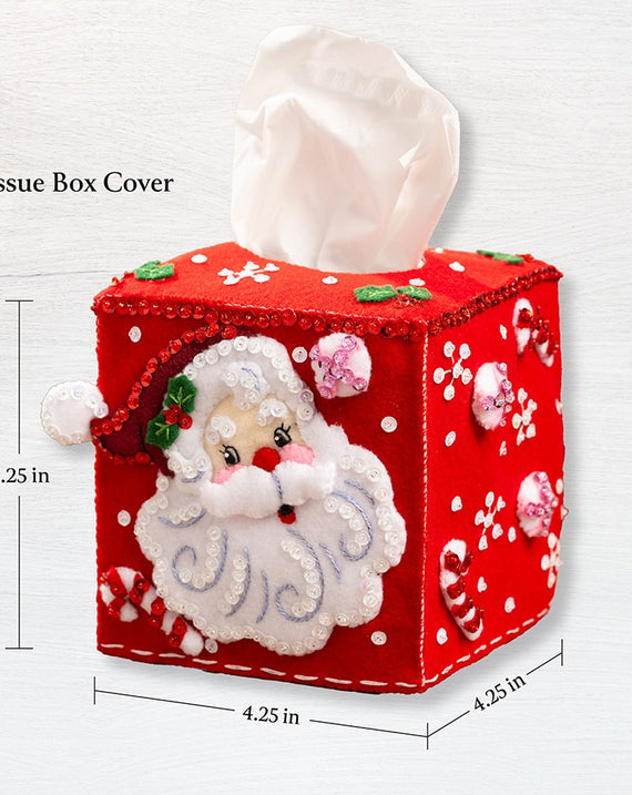 DIY Bucilla Jolly St Nick Christmas Tissue Box Cover Felt Craft Kit 89678E