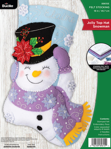 DIY Bucilla Jolly Top Hat Snowman Christmas Felt Stocking Kit 89615E