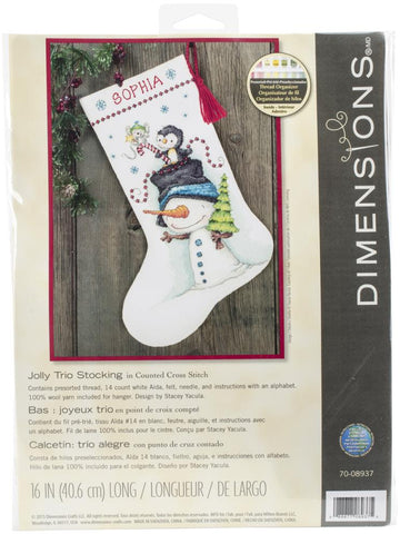 DIY Dimensions Jolly Trio Christmas Counted Cross Stitch Stocking Kit
