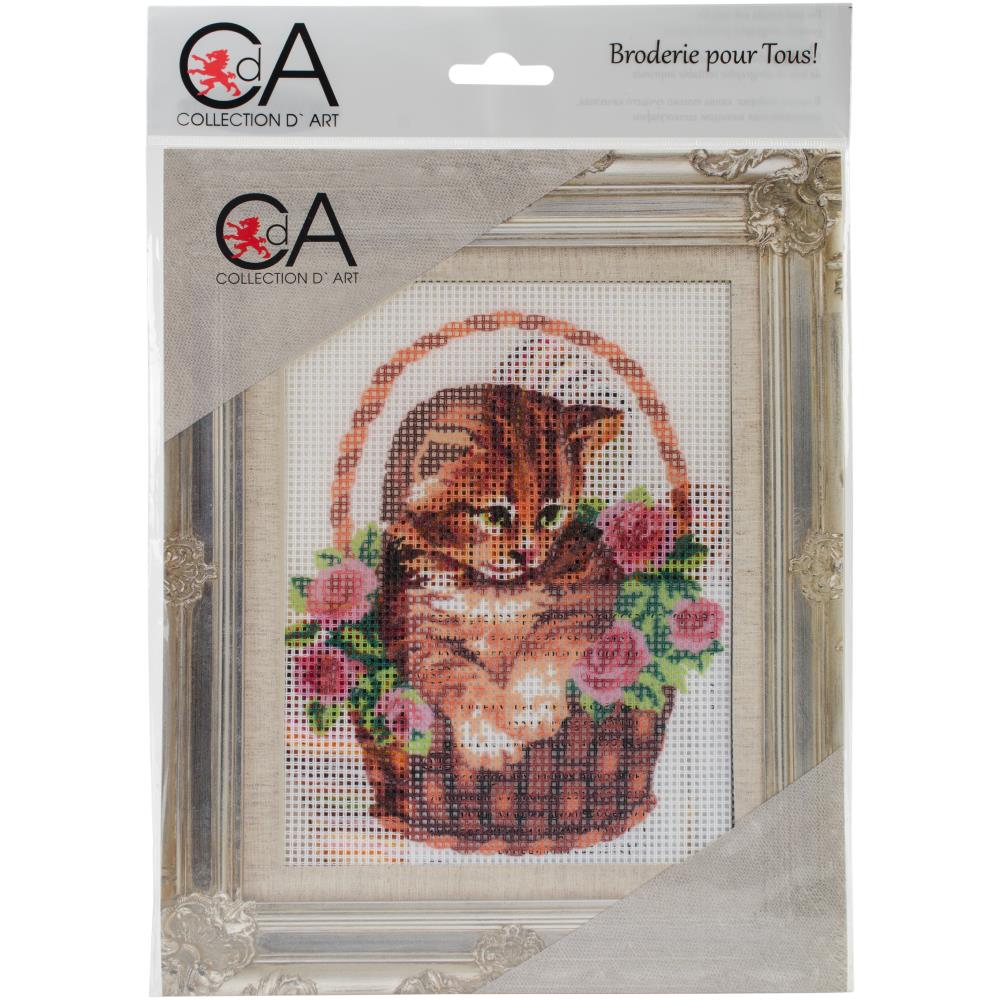 DIY Collection D'Art Kitten Rose Basket Needlepoint Hanging Picture Kit 5