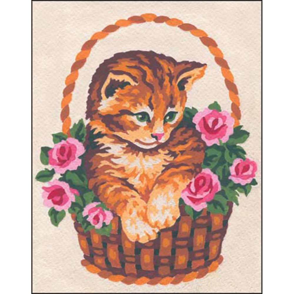 DIY Collection D'Art Kitten Rose Basket Needlepoint Hanging Picture Kit 5