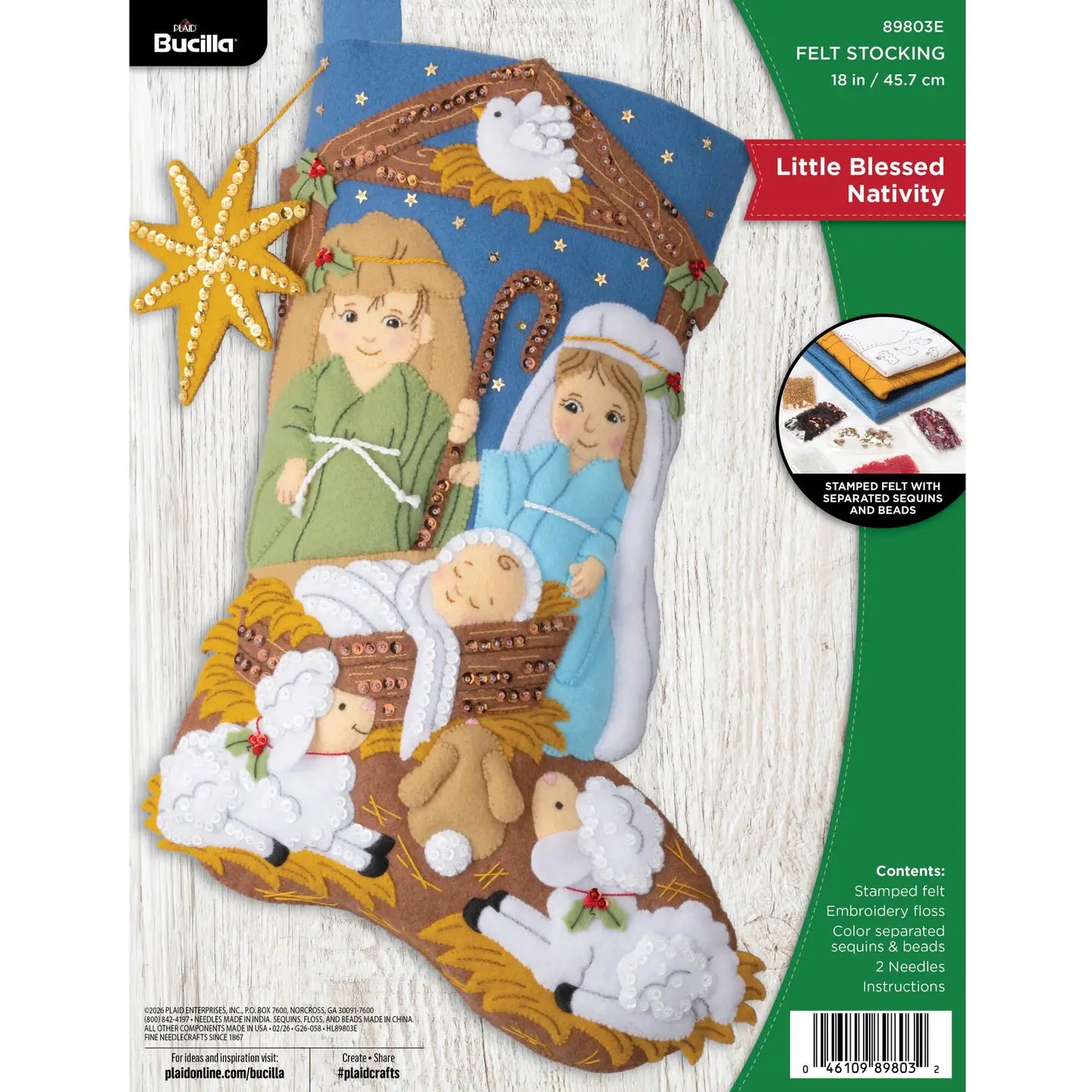 DIY Bucilla Little Blessed Nativity Manger Christmas Felt Stocking Kit 89803