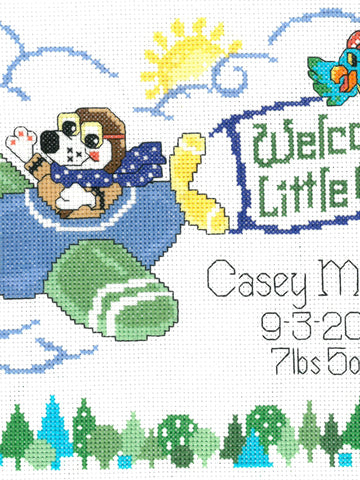 DIY Little Pilot Plane Baby Birth Record Counted Cross Stitch Kit