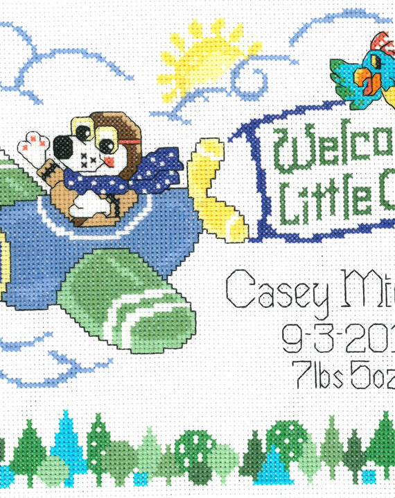 DIY Little Pilot Plane Baby Birth Record Counted Cross Stitch Kit