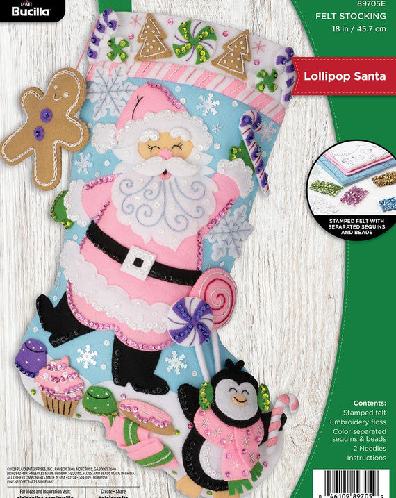 DIY Bucilla Lollipop Santa Pastel Christmas Felt Stocking Kit 89705E