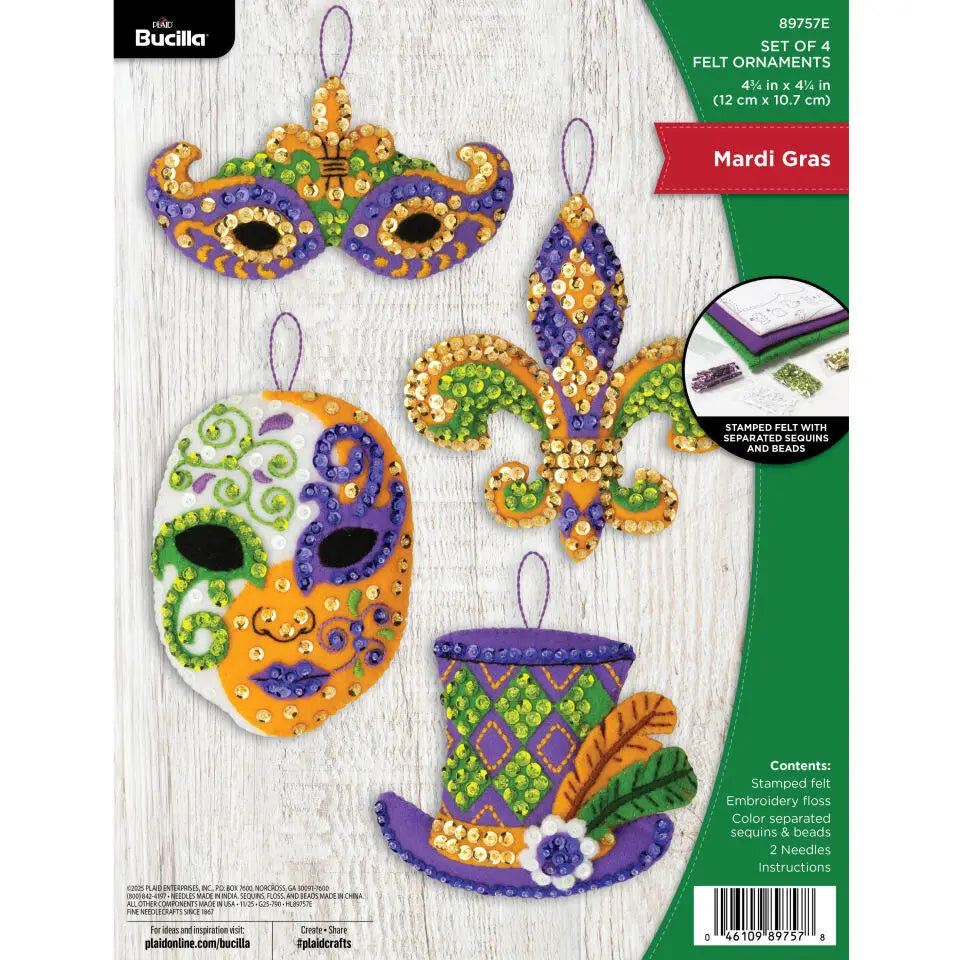 DIY Bucilla Mardi Gras Theatre Mask Felt Ornament Kit 89757
