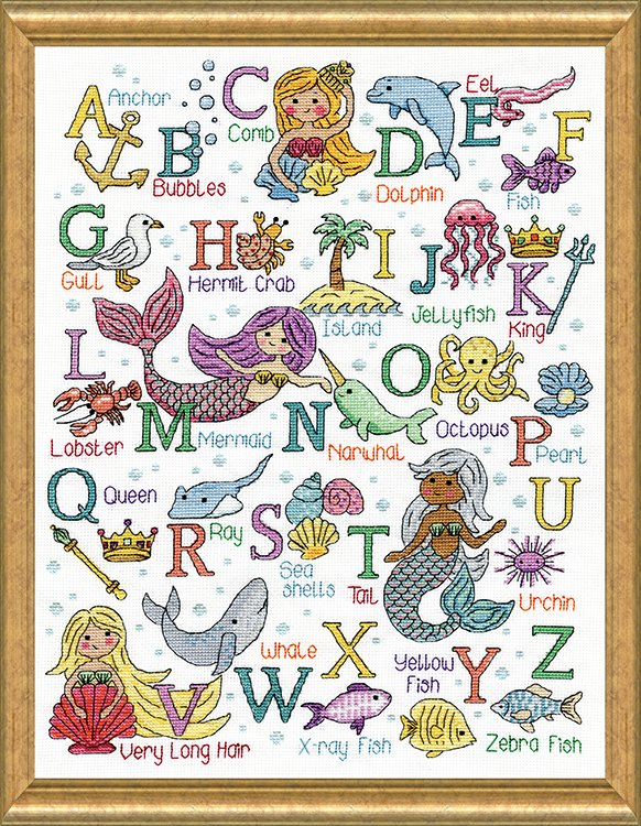 DIY Design Works Mermaid ABC Baby Counted Cross Stitch Kit 12x16