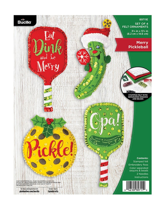 DIY Bucilla Merry Pickleball Christmas Felt Tree Ornament Kit 89711E