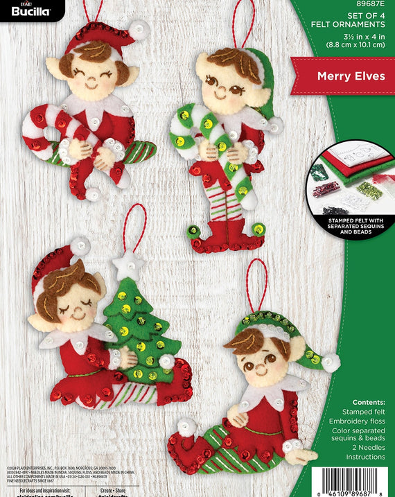 DIY Bucilla Merry Elves Christmas Felt Ornament Kit 89687E