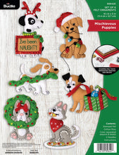 Load image into Gallery viewer, DIY Bucilla Mischievous Puppies Christmas Felt Tree Ornament Kit 89642E