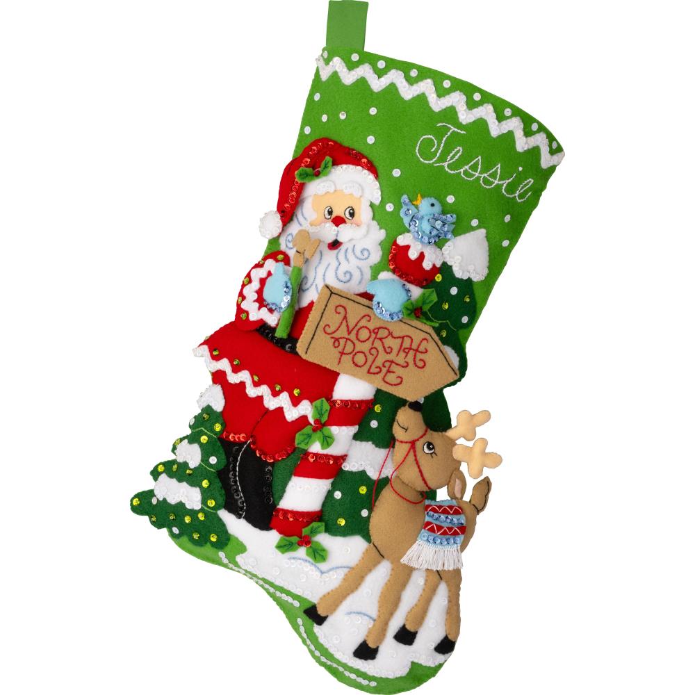 DIY Bucilla North Pole This Way Santa Christmas Felt Stocking Kit