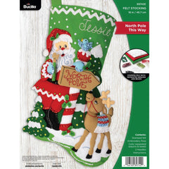 DIY Bucilla North Pole This Way Santa Christmas Felt Stocking Kit